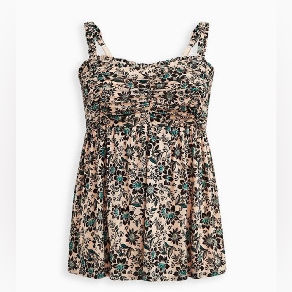 Torrid Babydoll Stretch Mesh Shirred Bodice Tank top Blouse Plus size 1